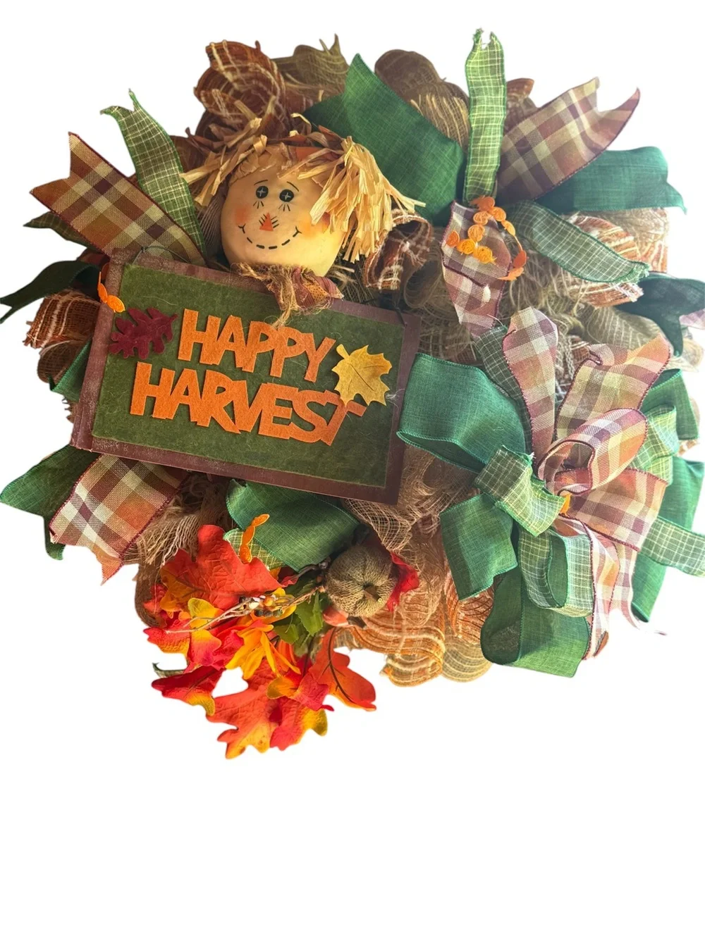 Happy Harvest Fall Wreath - Green & Orange Holiday Décor